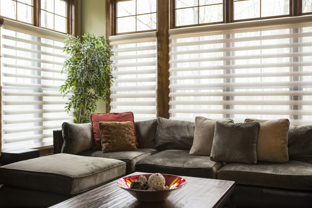 A nice living room with white blinds