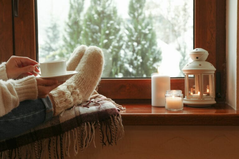 A composition of cozy winter stuff to enjoy the after winter cleaning