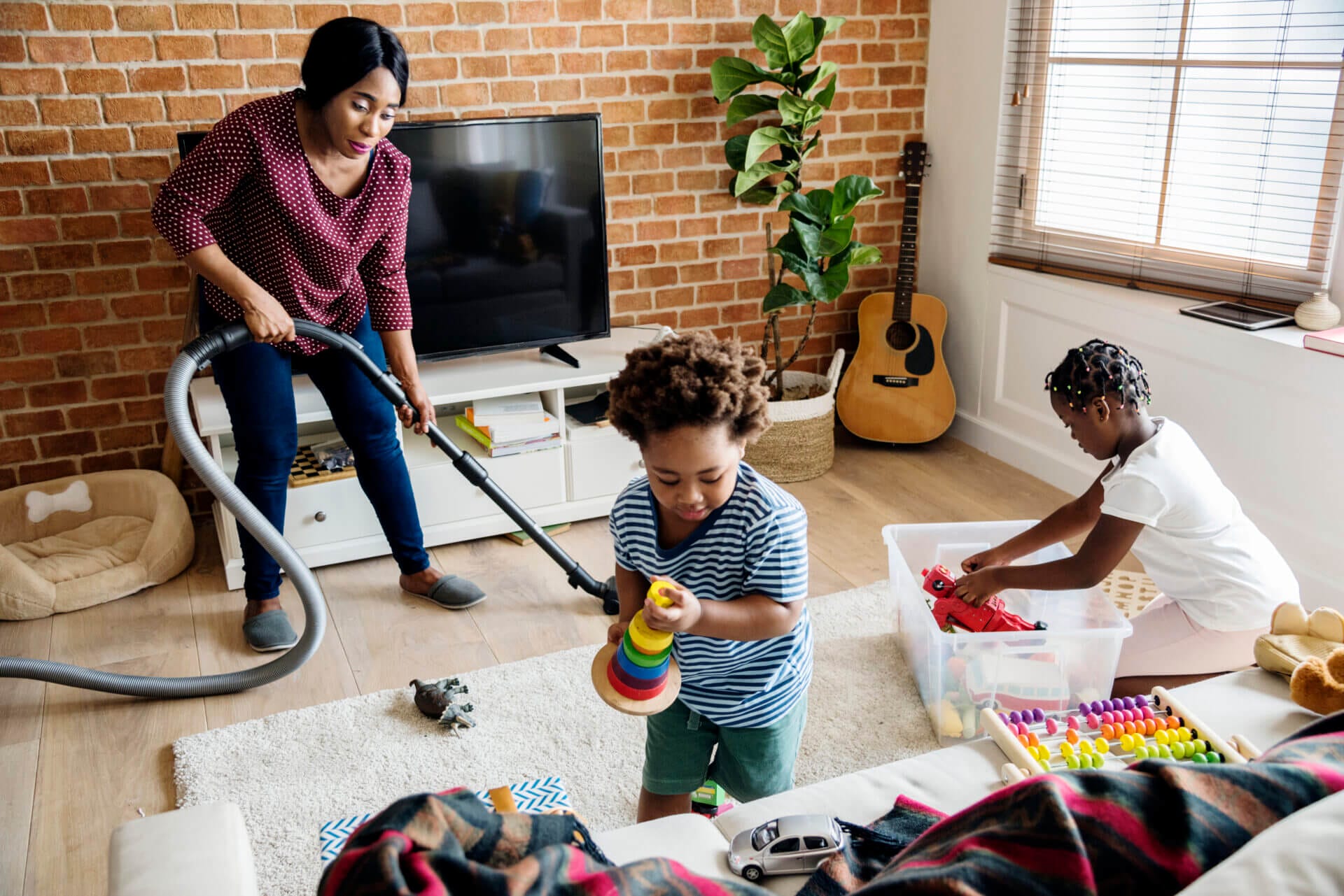 family cleaning together