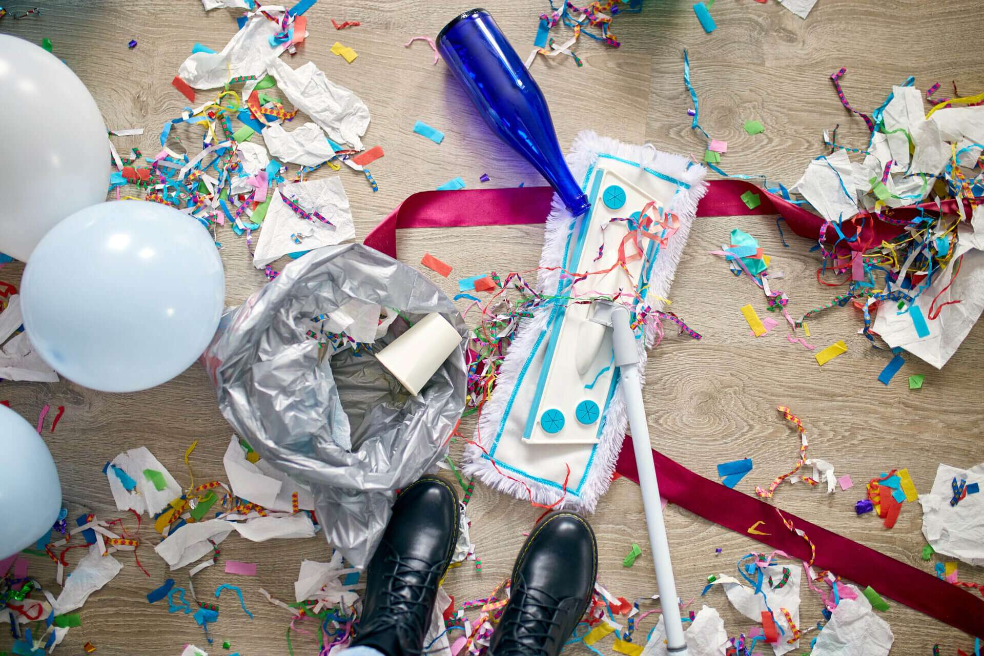 Woman doing an after party cleaning