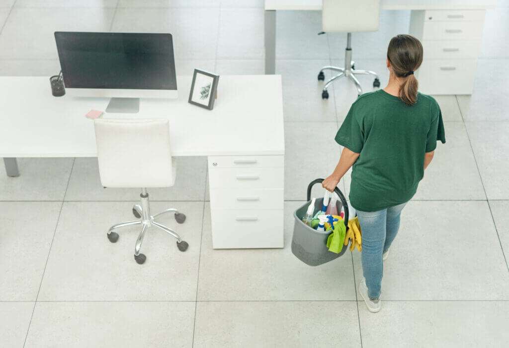 Cleaning staff working in an office