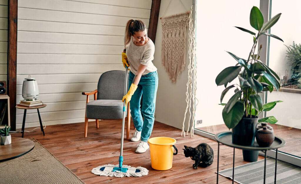 Woman cleaning her house